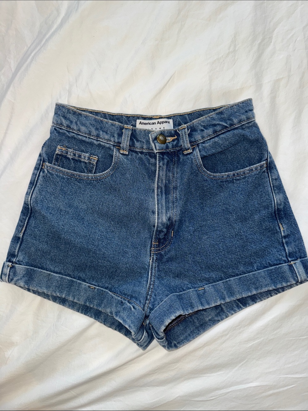 American Apparel Dark Blue High-Rise Cuffed Denim Shorts - Picture 5 of 5